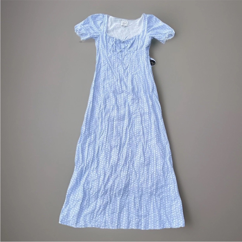NWOT Reformation Cherise Linen Maxi Babydoll Empire Waist Dress Blue White 6